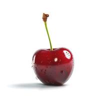 Cherry. Red sweet cherry in dew drops close-up on a white background. photo