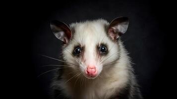 Virginia Opossum. Studio portrait of a smiling possum. AI Generated photo