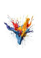 Bright colors paint the spray of an explosion in the air on a white background. Stain from flying paint. Stylish logo. photo