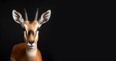 Antelope on a black background studio portrait. Wild artiodactyl animal. Generative AI. photo