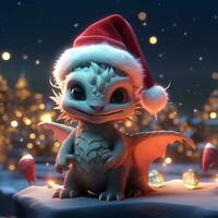 Dragon Santa. Super cute dragon baby. AI generated image photo