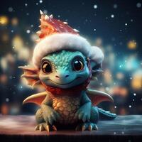 Dragon Santa. Super cute dragon baby. AI generated image photo