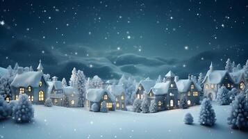 Christmas winter fairy village landscape. AI generated image. photo