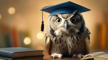 Cute owl graduated student. AI generated image. photo