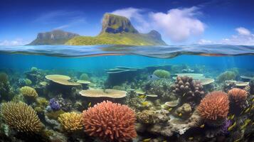 Coral reef in the underwater world. Marine life. Sea creatures. AI generated photo