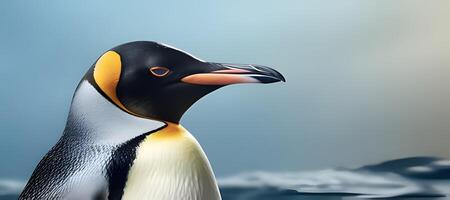 Closeup portrait of an elegant emperor penguin. AI generated photo