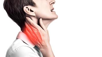 Pain in the neck. Concept of neck stiffness, nuchal rigidity. AI generated photo