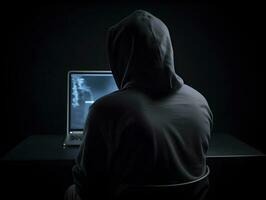 Anonymous hacker. Concept of dark web, cybercrime, cyberattack, etc. AI generated image photo