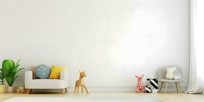 interior infantil hogar diseño. minimalista vivo habitación decoración. ai generado. foto
