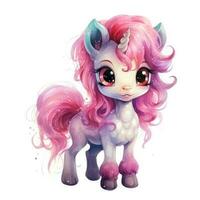 Cute watercolor pony isolated photo