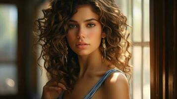 Beautiful woman with curly hair photo