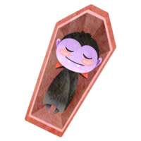 Watercolor cartoon vampire sleeping in coffin png