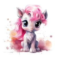 Cute watercolor pony isolated png