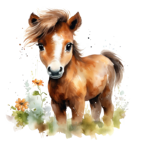 Cute watercolor pony isolated png