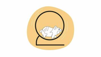 hamster fonctionnement sur roue bw dessin animé animation. national animal 4k vidéo mouvement graphique. actif rongeur. espiègle petit animal de compagnie exercice 2d monochrome ligne Animé personnage isolé sur blanc Contexte video