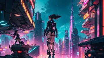 The neon-lit streets of a cyberpunk anime night city with this captivating  4K wallpaper generated ai 26481509 Stock Photo at Vecteezy