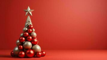 Creative art style christmas tree on a red background minimalism photo