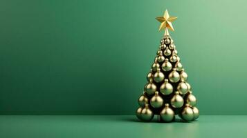 Creative art style christmas tree on a green background minimalism photo