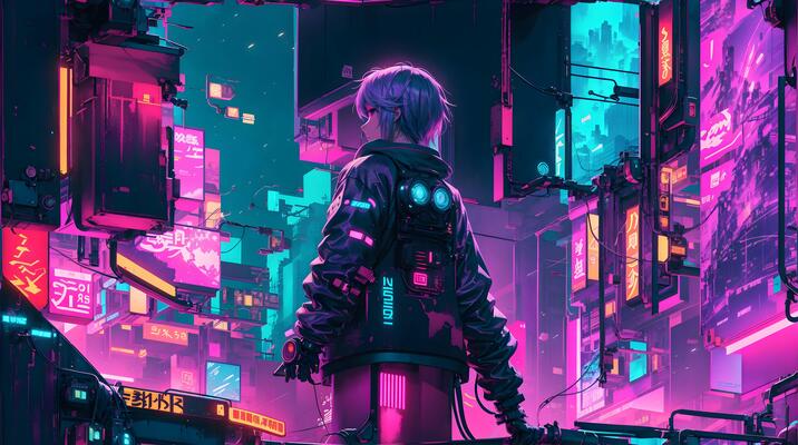 Anime Girl City Night Neon Cyberpunk 4k 