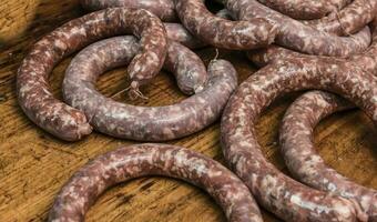 Homemade sausages preparation, Patagonia, Argentina photo