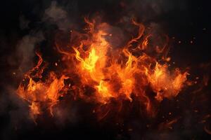Flames of fire on a dark background, photo