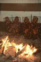 Barbecue, sausage and cow ribs, traditional argentine cuisine, Patagonia, Argentina. photo