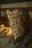 gaucho asado parilla, salchicha y vaca costillas, tradicional argentino cocina, Patagonia, argentina. foto