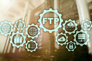 FTP. File Transfer Protocol. Network Transfer data to server on supercomputer background photo
