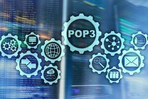 POP3. Post Office Protocol Version 3. Standard internet protocol on datacenter background photo