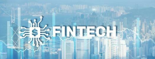 concepto de tecnología financiera. fintech en el fondo de la ciudad moderna foto