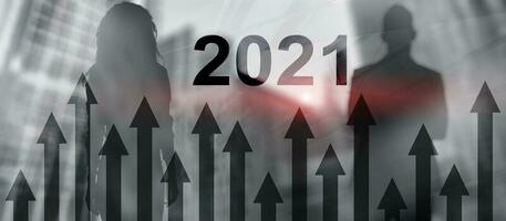 New year 2020 Financial growth graph on blurry business background. photo