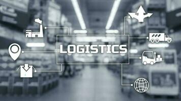 Logistics Transportation concept on blurred supermarket background. photo