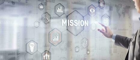 Mission concept. Finacial success chart concept on virtual screen. Business background. photo