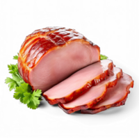 Traditional sliced honey glazed ham isolated on transparent background png