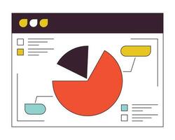 Online presentation slide with pie chart flat line color isolated vector object. Software screen. Editable clip art image on white background. Simple outline cartoon spot illustration for web design