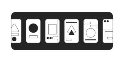 Designs of onboarding flat monochrome isolated vector icon. Apps and programs screens. Editable black and white line art drawing. Simple outline spot illustration for web graphic design