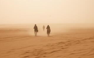 A strangers on the desert at sunset. AI, photo