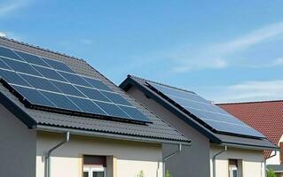 casas con solar células en el techos ai, generativo ai foto