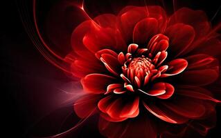 Abstract red flower on black background. AI, Generative AI photo