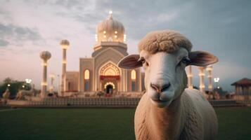 Sheep in Front of Mosque on Eid Al Adha photo