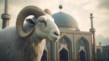 Sheep and Mosque on Eid Al Adha photo