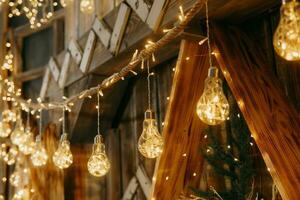 Luminous garland in the Christmas interior photo