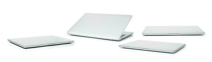 Collection of laptop closed. Computer or notebook turn off isolated on white background photo