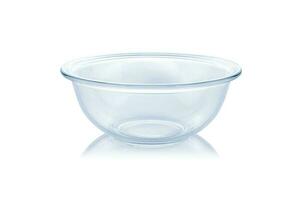 Glass bowl isolated on white background with clipping path. Close up view of an empty transparent cup.  Side view photo