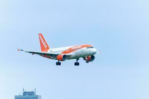 Airplane from EasyJet landing at Schiphol AirPort. Amsterdam Netherlands April 15 2023. photo