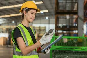 Industrial acceptance sampling plan by attribute or lot quality assurance sampling production quality test check process by technician engineer inspector worker in factory. photo