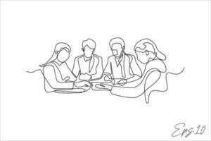 continuous line vector illustration of a group of people having a meeting