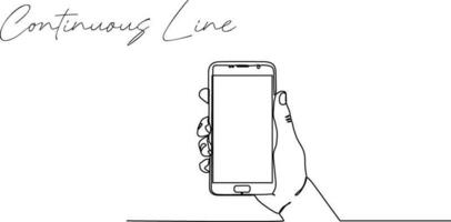 Continuous line drawing of hand holding communication device vector