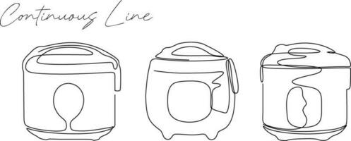 continuous line rice cooker bundle set white background vector