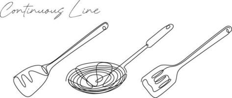 Spatula continuous line drawing bundle set vector